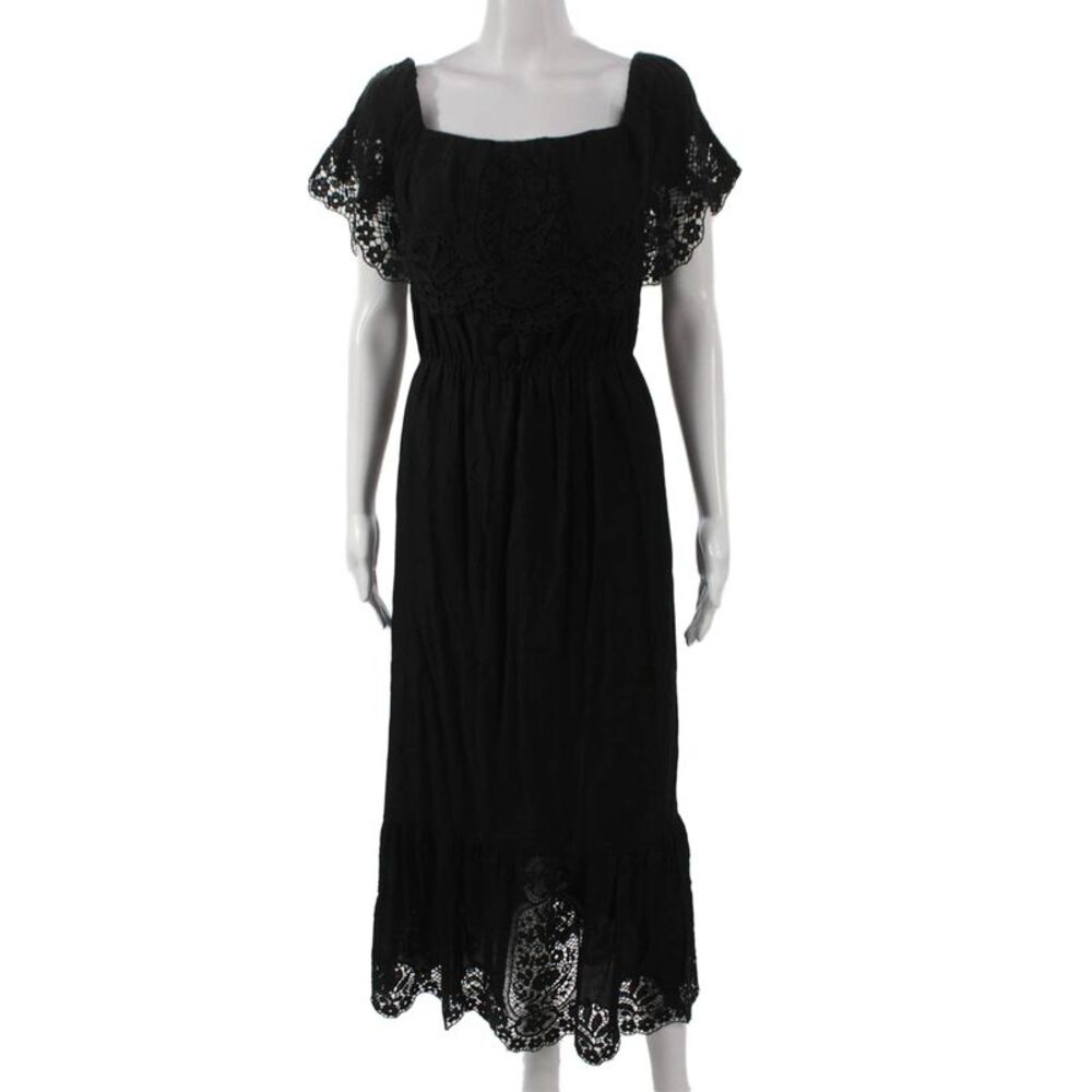 Nightcap Clothing Womens Maxi Dress Black Rayon Square Neck Short Sleeve Size 4